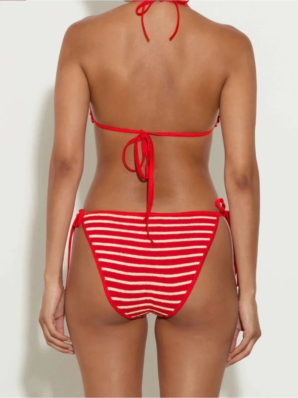 Hunza G Red & White Striped Tie-Side Triangle Bikini